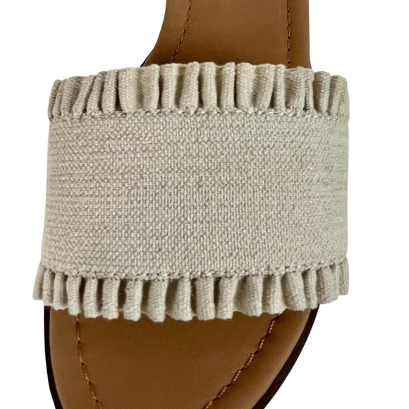 NWT Joie Eidel Canvas Ruffle Cream Flat Slide Sandals 9 Boho Bohemian Beachy - Picture 4 of 11